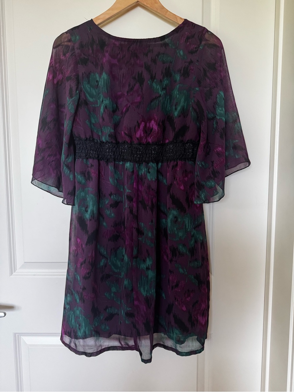 Angie Purple & Green Floral Lace Trim Dress | Size M - Picture 4 of 4